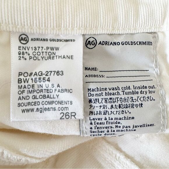 NEW AG The Stevie Ankle Corduroy Pants in Winter White Size 26 R - Picture 12 of 12
